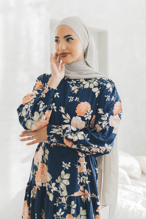 Nova Smock Floral Dress- Navy Blue