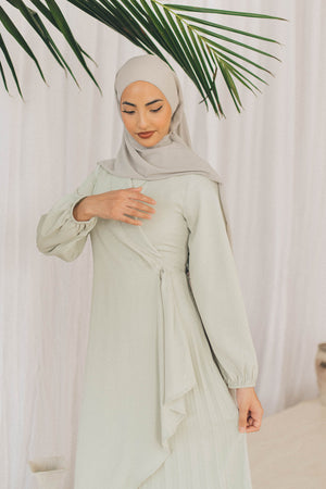 Della Pleat Wrap Dress- Light Sage