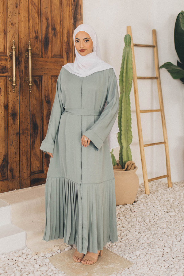 Sahra Open Pleat Abaya- Mint Gray