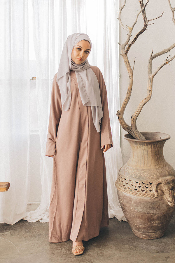 Mariah textured Essential Open Abaya- Rose Pink