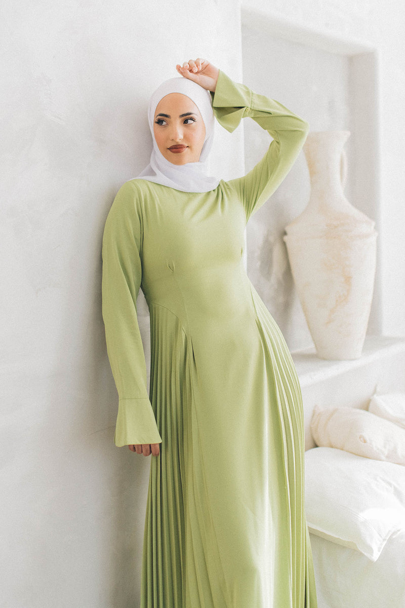 Kelsi Soft Pleat Dress- Sage Green