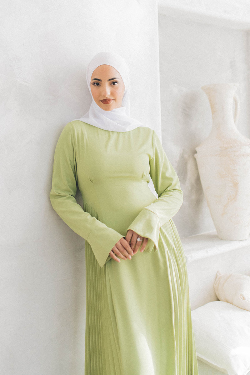 Kelsi Soft Pleat Dress- Sage Green