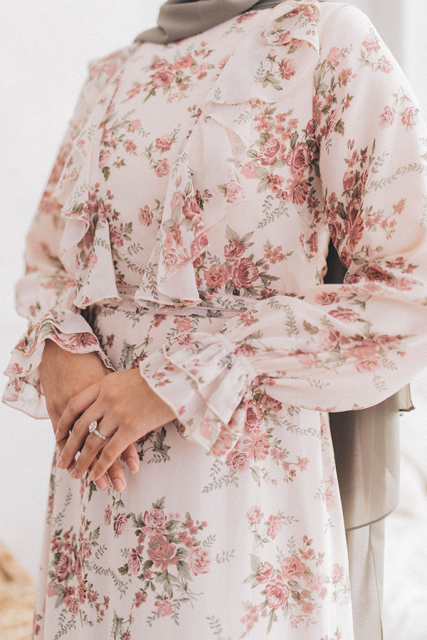 Kayan Floral Chiffon Dress- Blush Pink