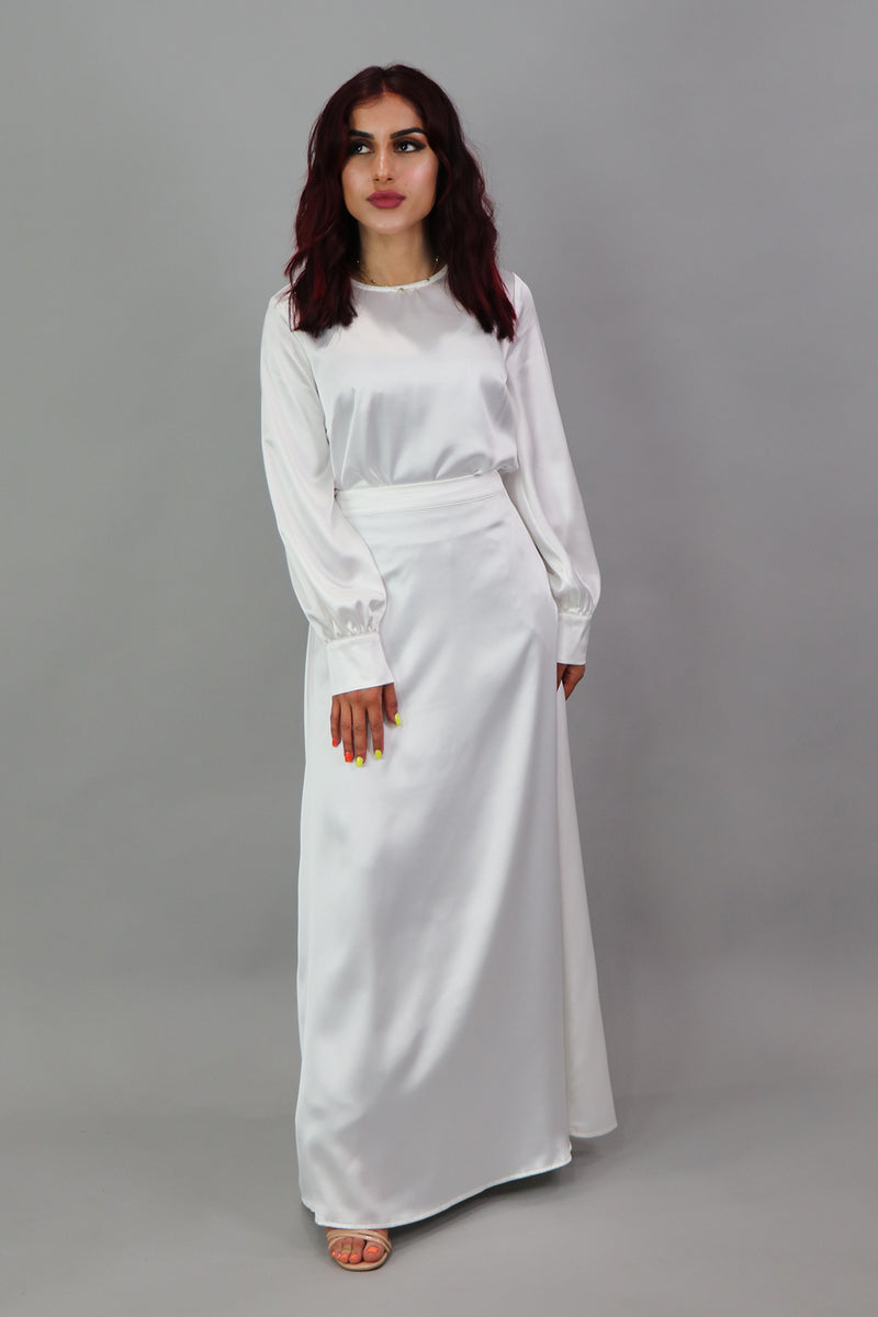 Lameera Satin Skirt - White