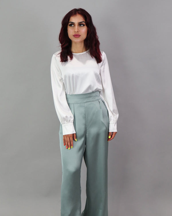 Lameera Satin Pants - Mint Gray