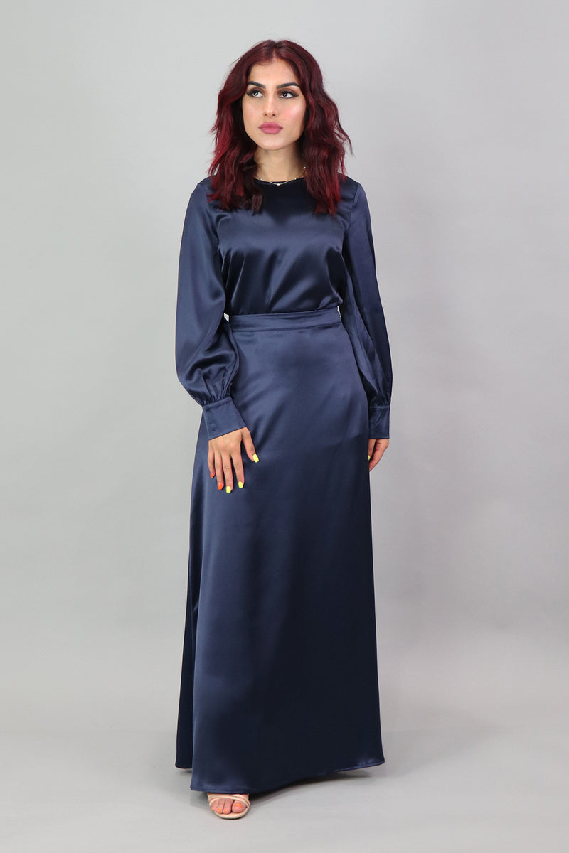 Lameera Satin Skirt - Navy Blue