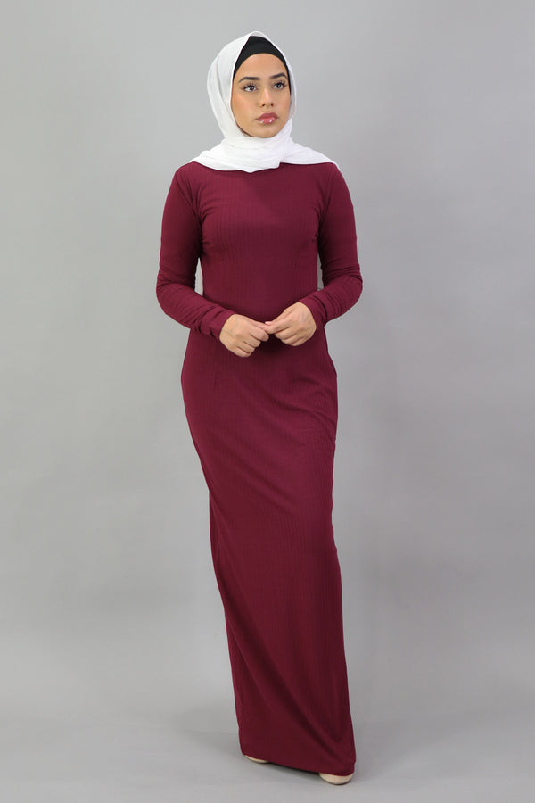 Ribbed Maxi Dress - Maroon