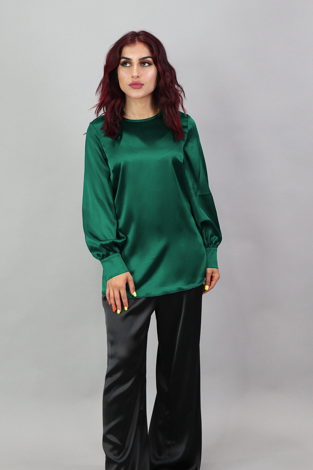 Lameera Satin Blouse - Emerald