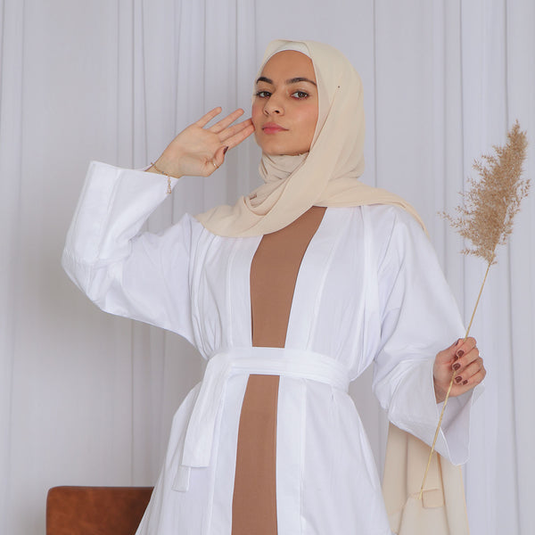 Rana Linen Open Abaya White