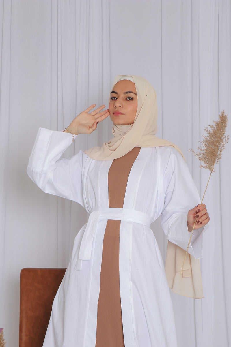 Rana Linen Open Abaya- White
