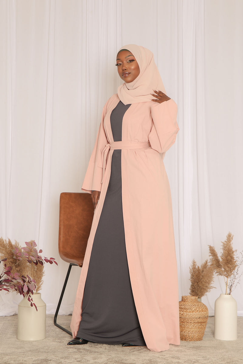 Rana Linen Open Abaya- Pink