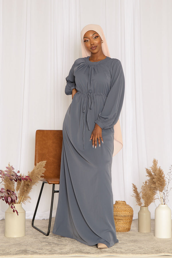 Sophia Soft Pleat Dress- Blue Gray