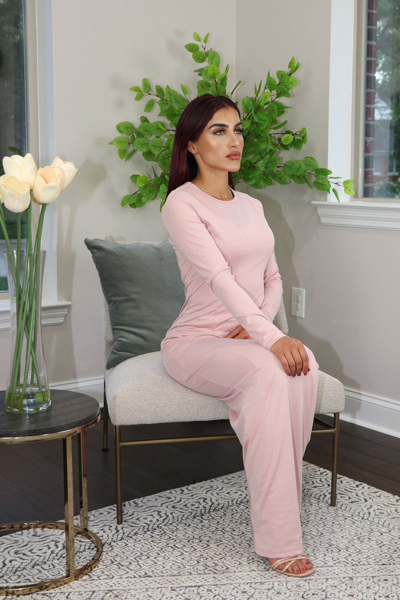 Rose Pink Plain Fitted Silky Spandex Maxi Dress