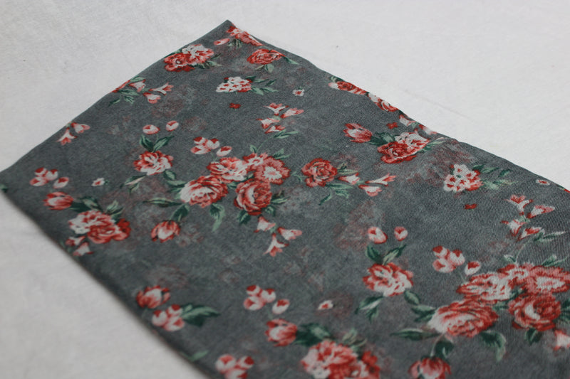 Gray & Pink Floral Cotton Scarf (1496555061305)
