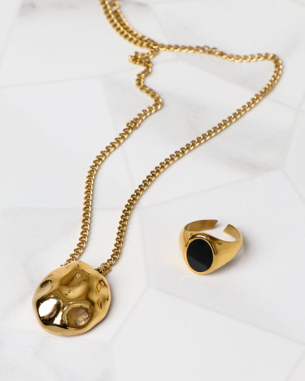 Black Stone Necklace & Ring Set | Premium