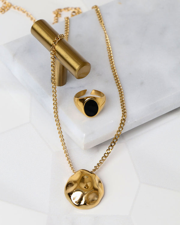 Black Stone Necklace & Ring Set | Premium