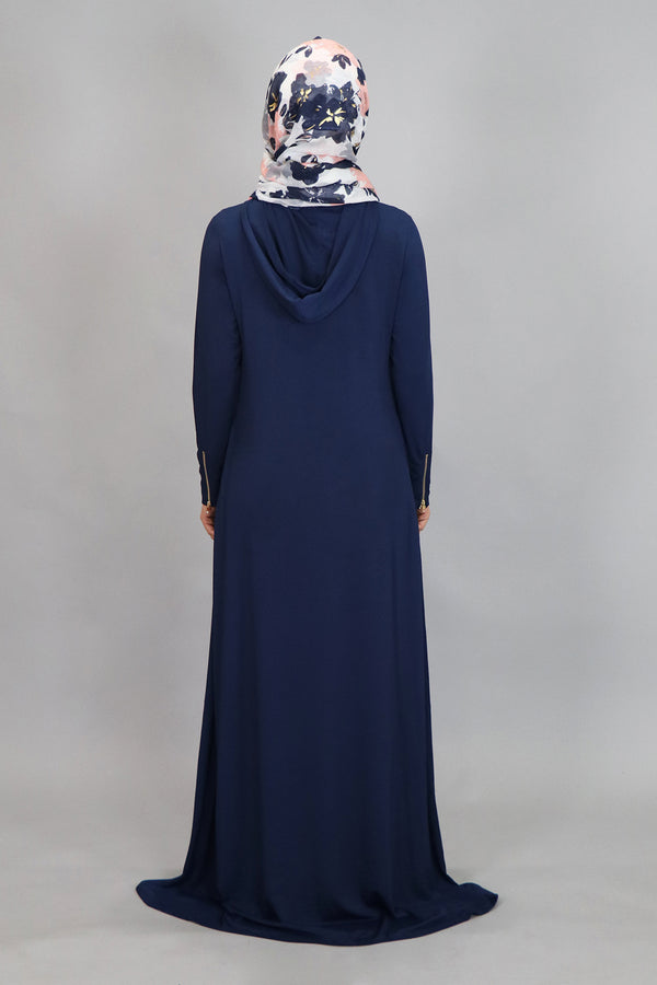 Navy Blue Spandex Hooded Maxi Dress (4534819848249)