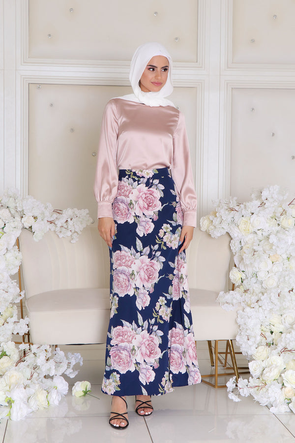 Naomi Floral Skirt- Navy Blue