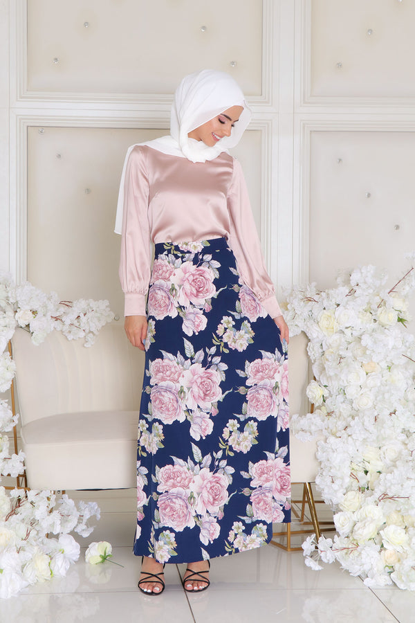 Naomi Floral Skirt- Navy Blue