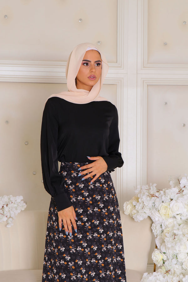 Naomi Floral Skirt- Black & White