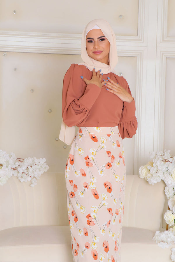 Rosa Floral Skirt - Cream & Tan