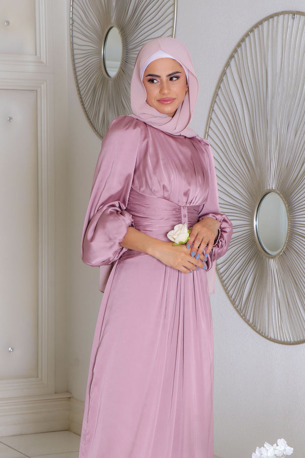 Cara Folds Satin Dress- Dusty Rose Pink