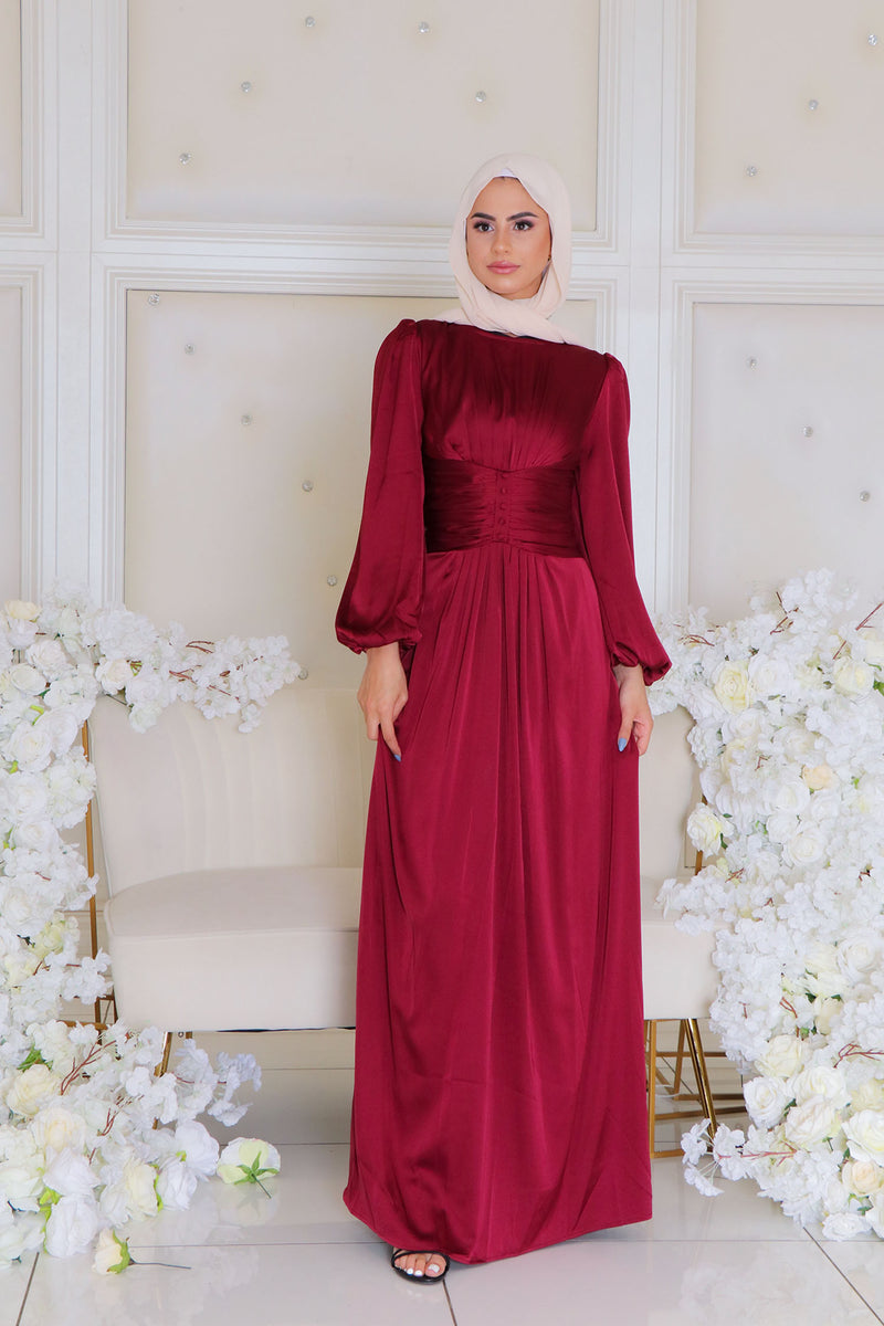 Cara Folds Satin Dress- Ruby Red
