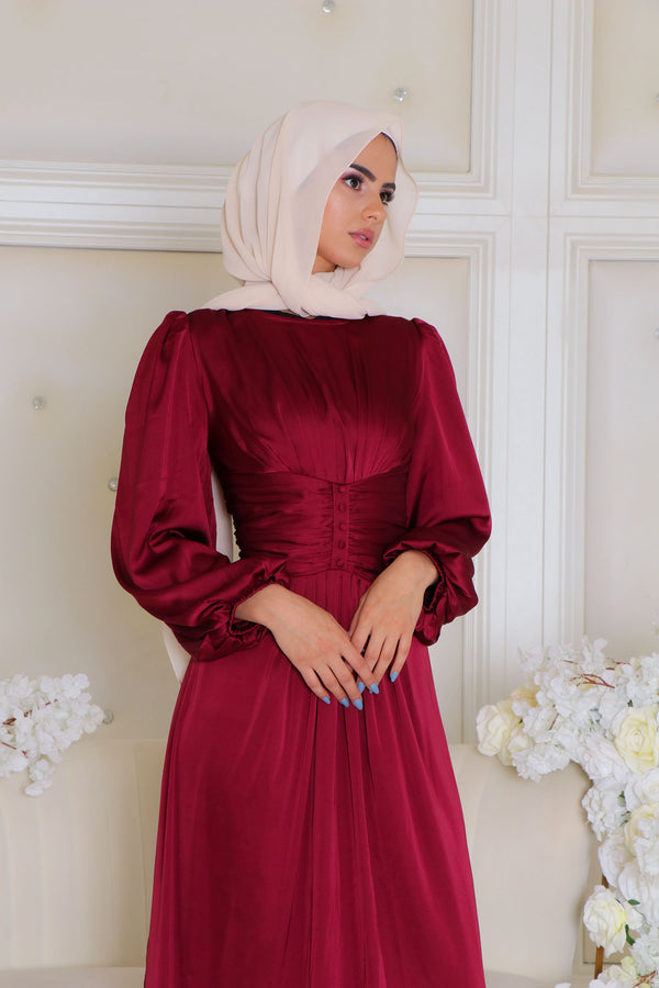 Cara Folds Satin Dress- Ruby Red