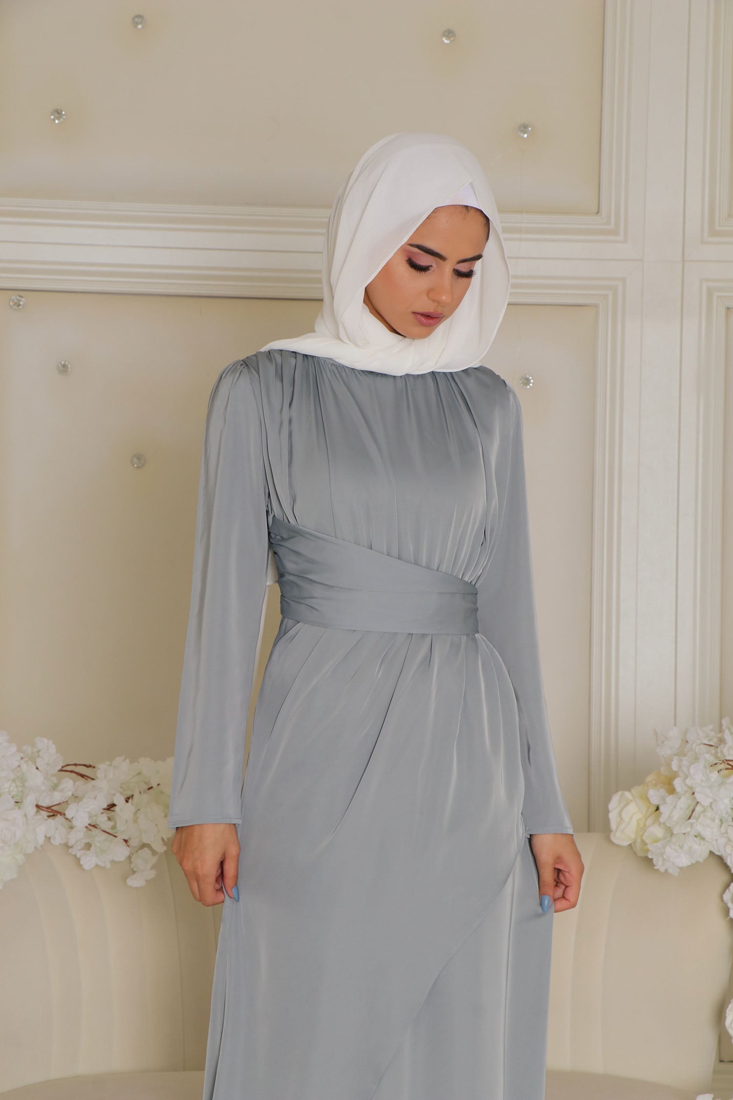 layered satin dress Seville Layered Satin Gown