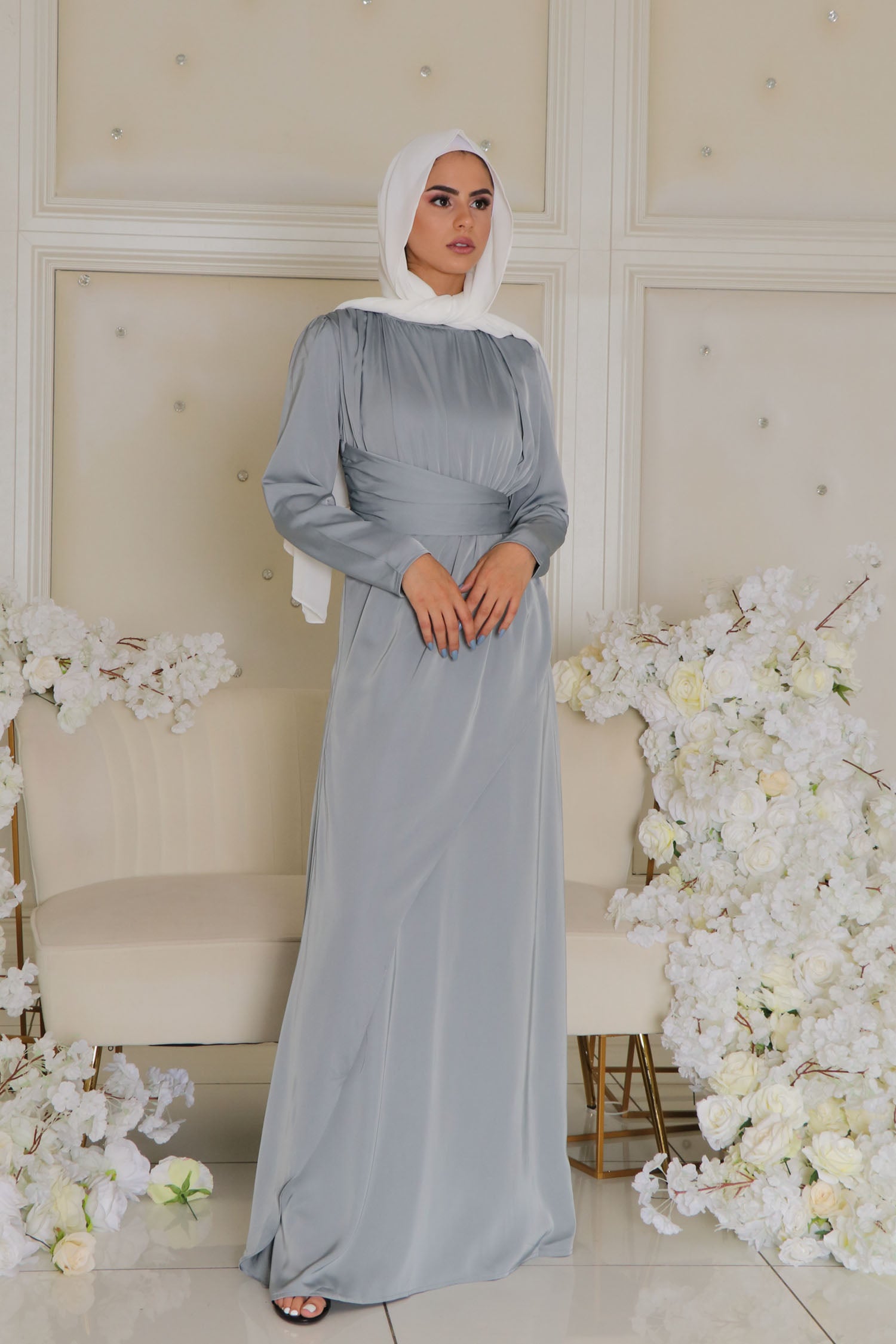 layered satin dress Sarai Layer Dress- Mint Gray XL collection:Women's Shoes - Pumps Whether attending a gala Gabriette Maxi Dress - Color:Brushed Natural