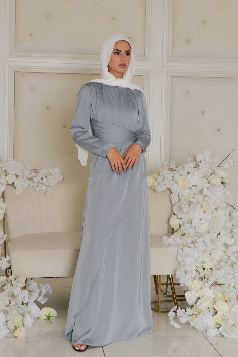 Sarai Layer Satin Dress- Mint Gray