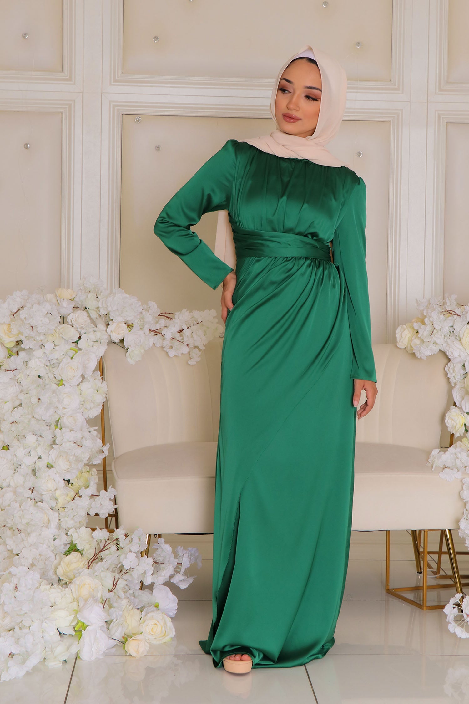 Sarai Layer Satin Dress- Hunter Green XS by LaMeera Moda Sarai Layer Satin Dress- Hunter Green XS by LaMeera Moda