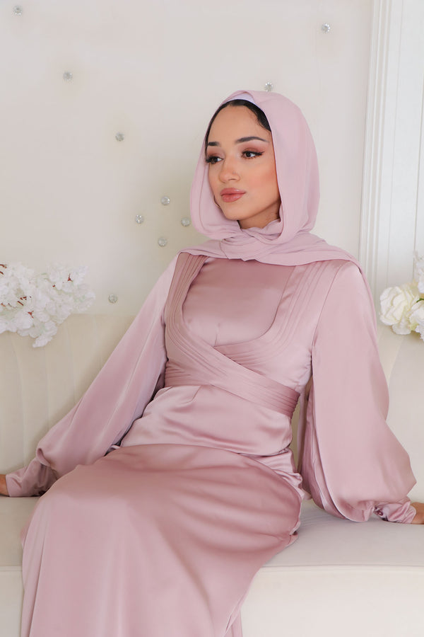 Laura Wrap Satin Dress- Rose pink