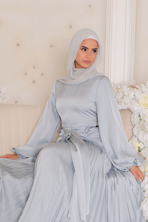 Athena Pleat Satin Dress- Sky Blue