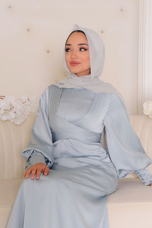 Laura Wrap Satin Dress- Sky Blue