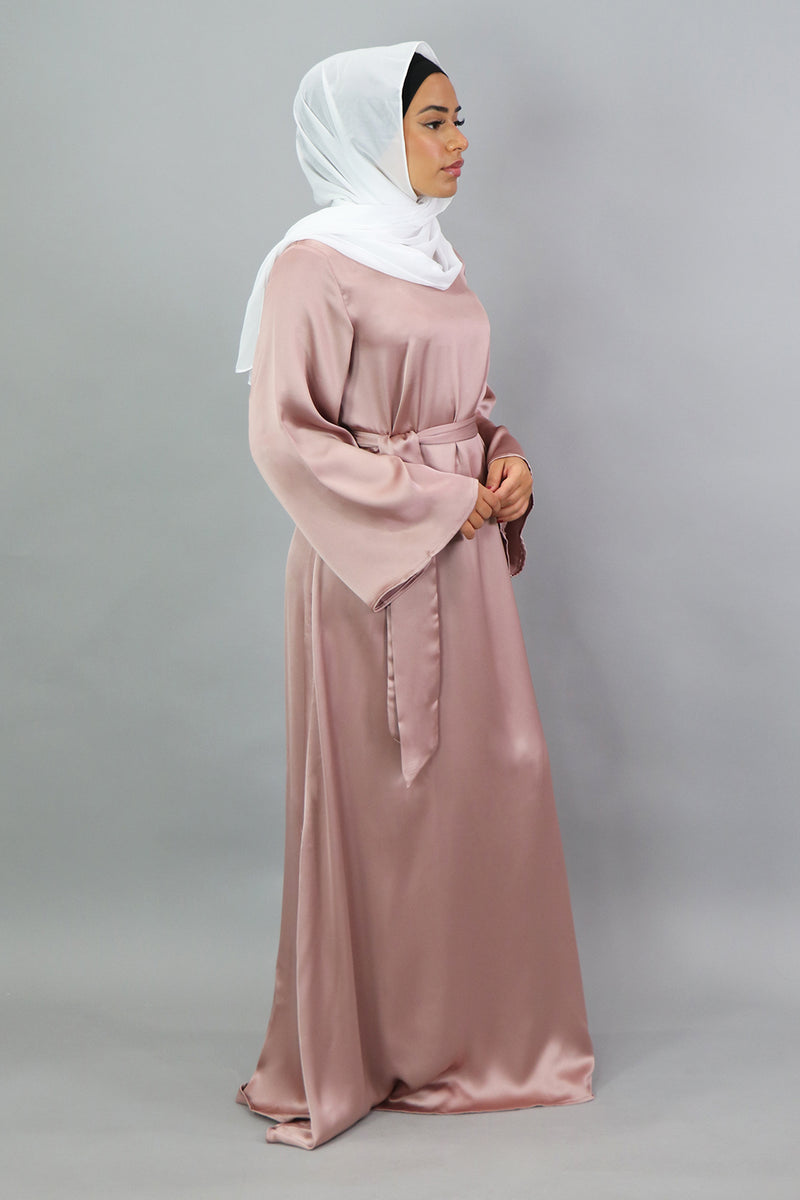 LaMeera Wide Sleeve Satin Dress - Dusty Rose