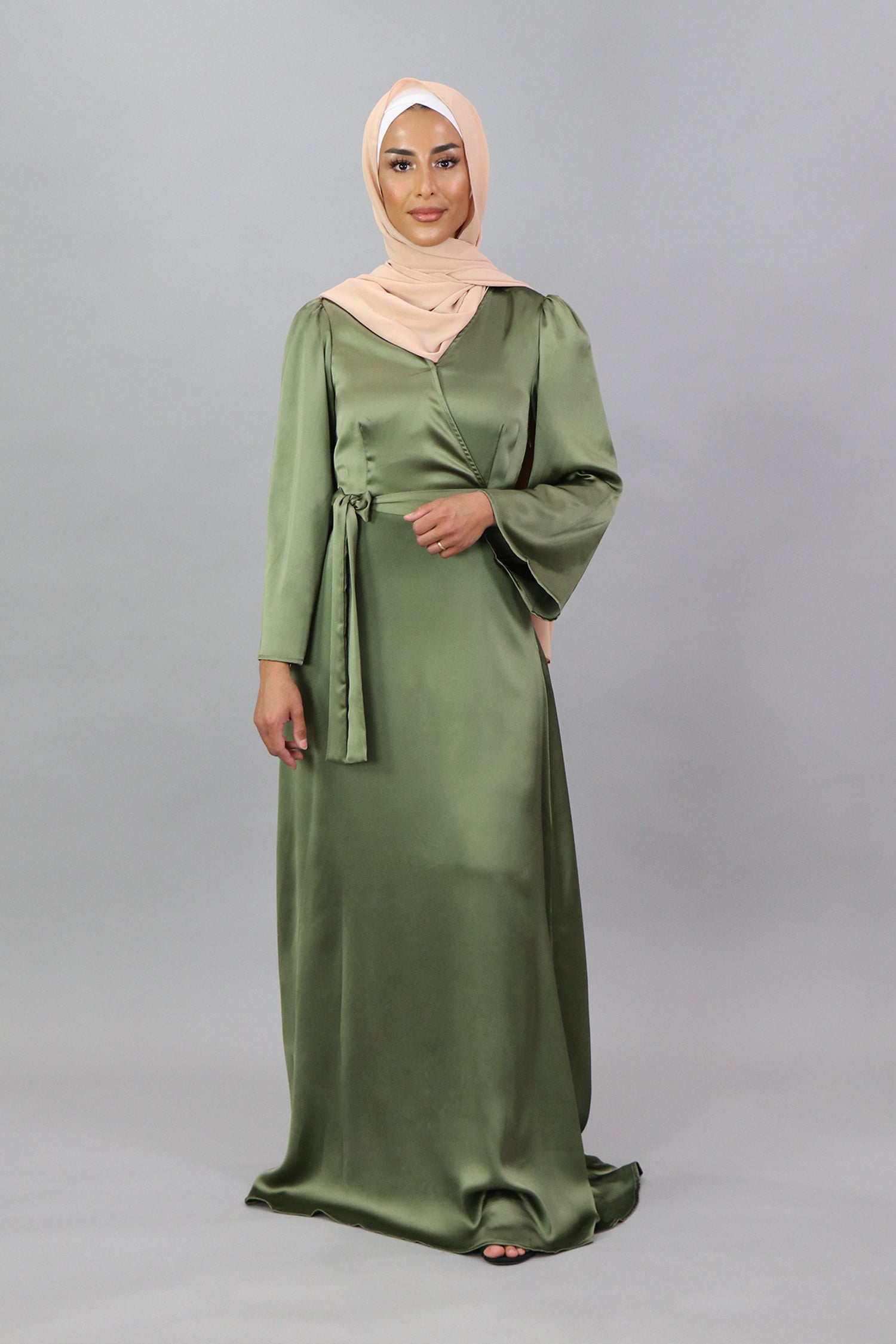 LaMeera V-Neck Satin Dress - Sage Green LaMeera V-Neck Satin Dress - Sage Green