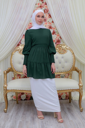 Premium Chiffon Ruffle Top- Emerald Green