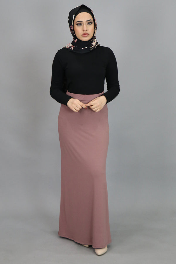 Nude Pink Spandex Maxi Skirt (4537002655801)