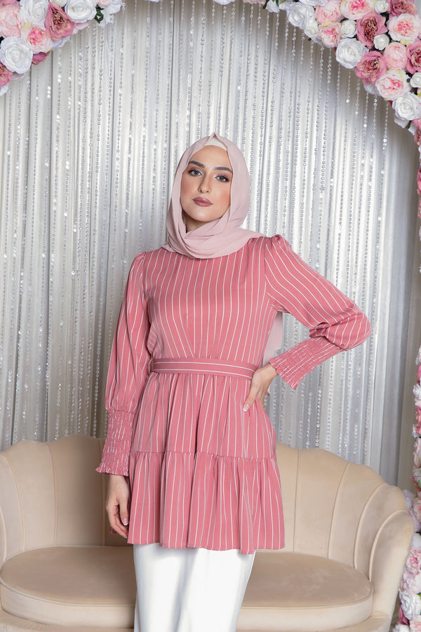 Willow Stripe Ruffle Top- Rose Pink