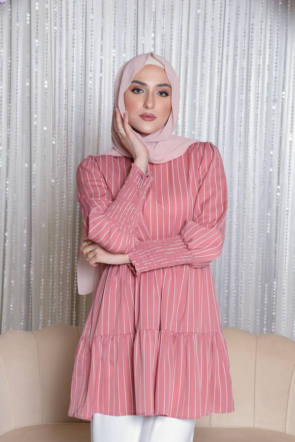 Willow Stripe Ruffle Top- Rose Pink