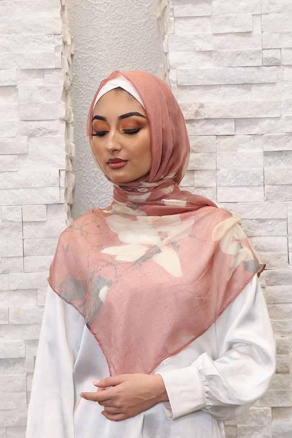 Floral Cotton Scarf- Nude Pink