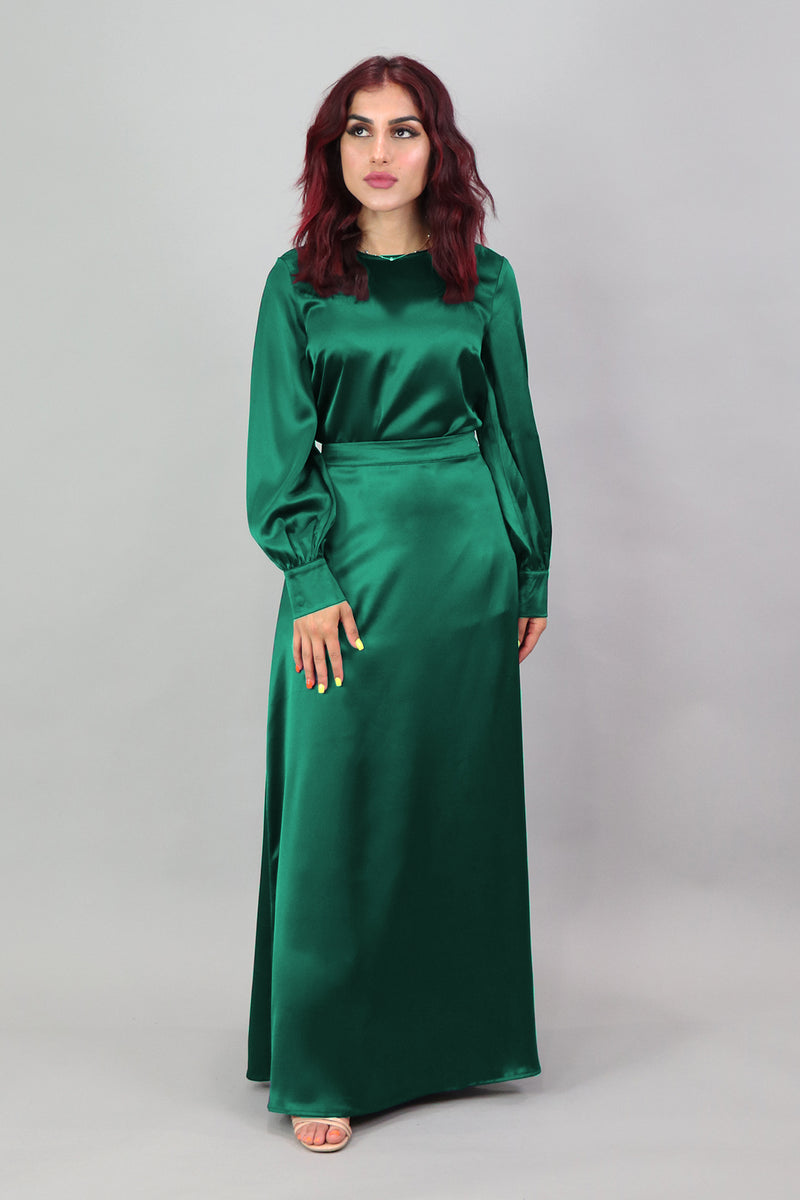 Lameera Satin Skirt - Emerald