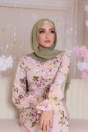 Evie Floral Ruched Dress- Pink