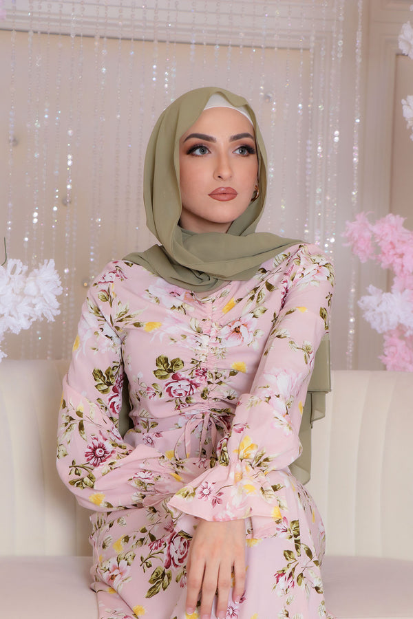 Evie Floral Ruched Dress- Pink
