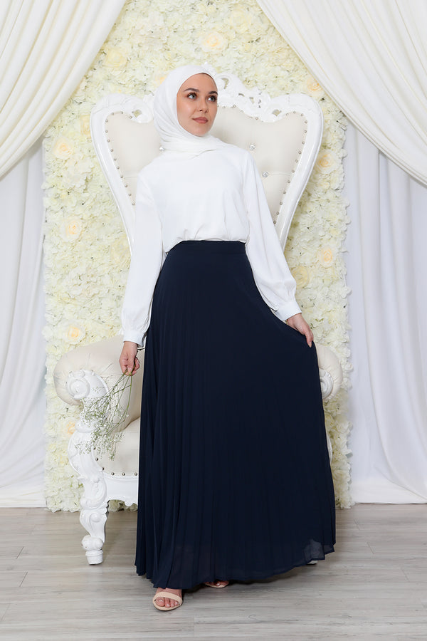 Premium Chiffon Pleated Skirt- Navy Blue