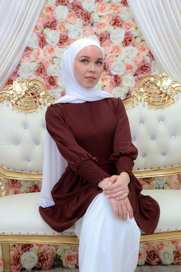 Premium Chiffon Ruffle Top- Mahogany
