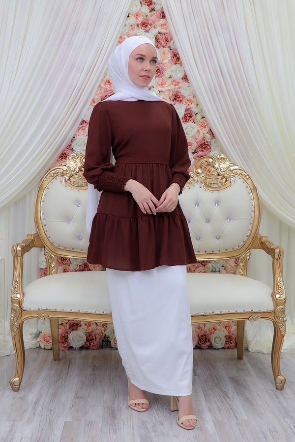 Premium Chiffon Ruffle Top- Mahogany