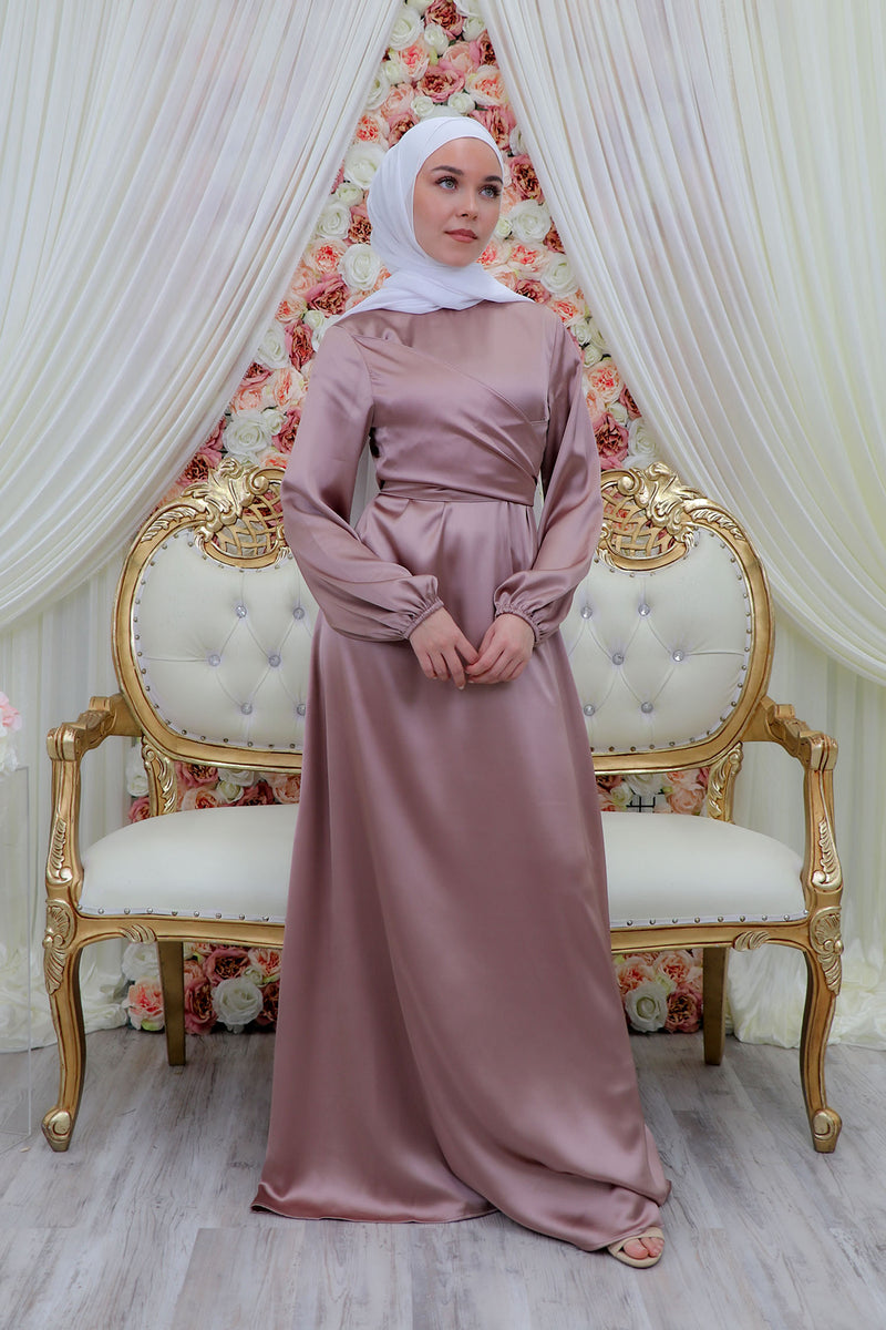 Dahlia Satin Tie Wrap Dress - Dusty Rose