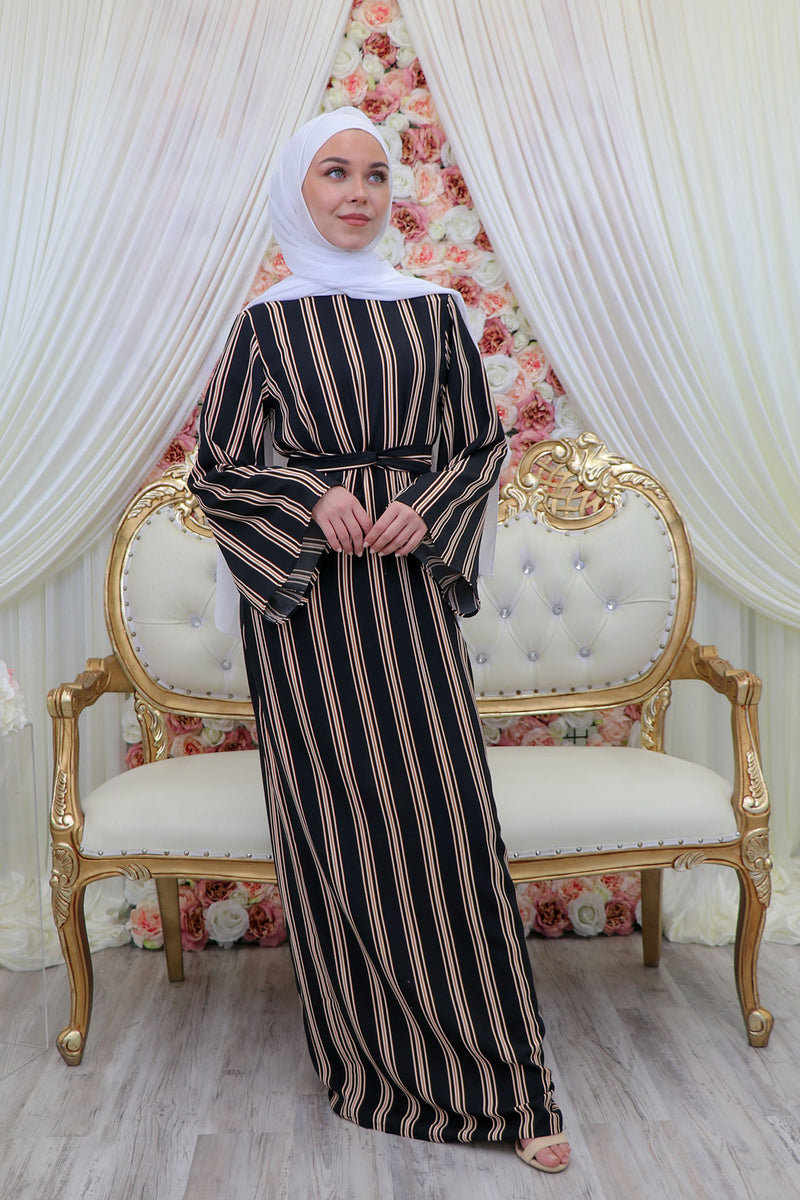 Petite Sheath Wide Sleeve Stripe Dress- Black